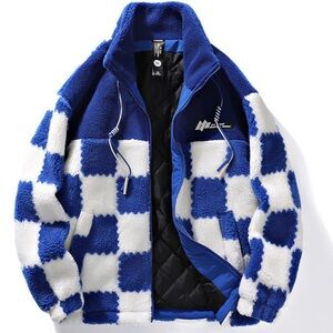 Blue & White Checkered Teddy Fleece Jacket